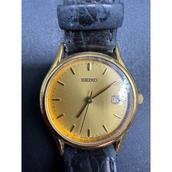Ladies Seiko 7N82-6E80 Gold Tone Stainless Steel Quartz dress Wrist Watch 23mm - Picture 1 of 7
